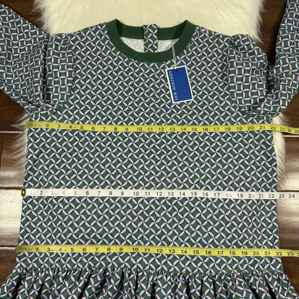 Addison Bay Active‎ Women's Size Large Green Pink Geo Trellis Vine Dress - Picture 5 of 10